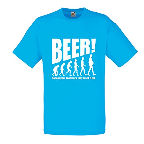 lepni.me Camisetas Hombre The Beervolution - Ideas Divertidas únicas sarcásticas del Regalo para los Amantes de la Cerveza, evolución de consumición (XX-Large Azul Blanco)