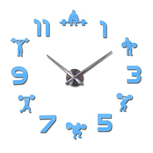 Levantamiento de Pesas Fitness DIY Gigante Reloj de Pared Grande Reloj de Pared Reloj 3D Relojes de Pared de Lujo Real Decoración de Arte Creativo (Color : Sky Blue, Sheet Size : 47inch)