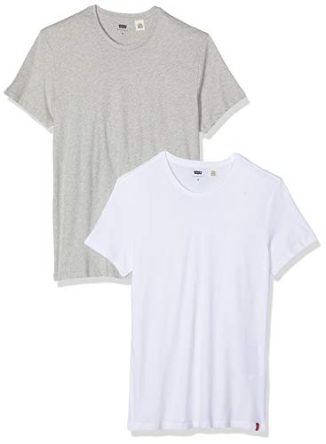 Levi's 2Pk Crewneck 1 Camiseta, 2 Pack Slim Crew White/Med Heather Grey, L (Pack de 2) para Hombre