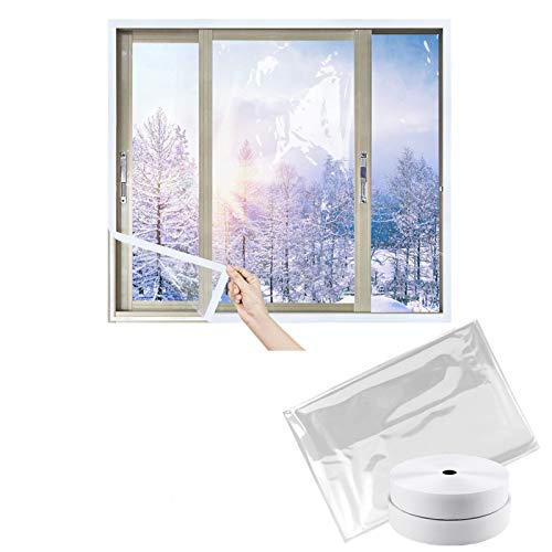 LIBRNTY Película aislante para ventana o puerta,Protección contra el frío,corte de bricolaje (trae 2 rollos de velcro) mejora el material de TPU en 2020, no tóxico,insípido,5 tamaños (120cmx200cm)