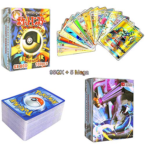 LICHENGTAI Pokemon Cartas GX, 100 Piezas Tarjetas Pokemon, Paquete De Cartas Pokemon, Pokemon Cartas Flash Cards, Juego De Cartas De Pokemon, Cromos Pokemon, Juegos Cartas Niños