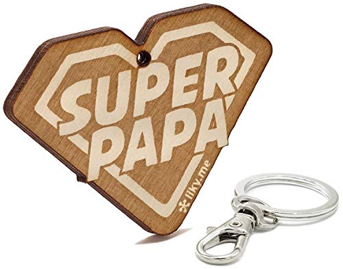 LIKY® Super Papa - Llavero Original de Madera Grabado Regalo para día del Padre cumpleaños pasatiempo joyería Colgante Bolso Mochila