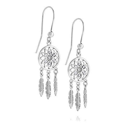 LillyMarie Pendientes de plata de ley 925 con elementos de Swarovski para mujer, diseño de atrapasueños, estuche de regalo para novia LillyMarie Pendientes de plata de ley 925 con elementos de Swarovski para mujer, diseño de atrapasueños, estuche de regalo para novia