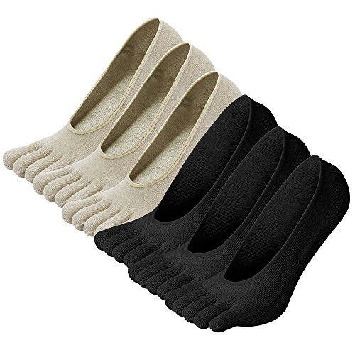 LOFIR Calcetines Cortos de Algodón para Mujer Calcetines Invisibles con Dedos Separados, Calcetines Bajos Tobilleros de 5 Dedos de Deporte para Mujer, Talla 35-41, 6 pares