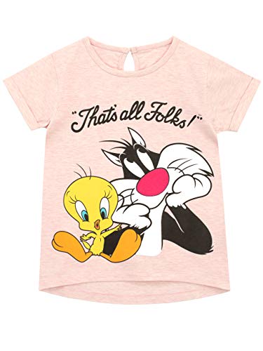 Looney Tunes Camiseta de Manga Corta para niñas Piolín Sylvester y Tweety Rosado 4-5 Años