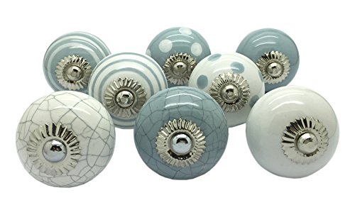 Lot de 8 boutons de porte en céramique Gris et blanc vintage shabby chic Armoire de tiroir Poignées par G Décor