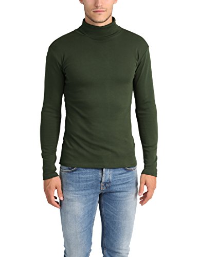 Lower East Camiseta con cuello alto Slim Fit para hombre, Verde Oscuro, L Lower East Camiseta con cuello alto Slim Fit para hombre, Verde Oscuro, L