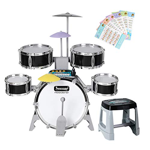 LuoKe Rock Band Jazz Drum Set Instrumentos de percusión Kit de batería Música Juguetes educativos Festival Regalo con 4 piezas de batería y luz para niños principiantes