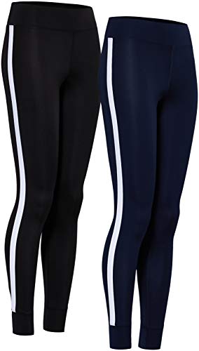 Marca Amazon - AURIQUE Leggings de Deporte con Banda Lateral Mujer, Multicolor (Black & Navy), 38, Label:S Marca Amazon - AURIQUE Leggings de Deporte con Banda Lateral Mujer, Multicolor (Black & Navy), 38, Label:S