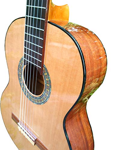 MARCE ANA - Guitarra Clasica española de estudio (caja armónica de madera de Etimoe, dos perfiles en negro, diapasón de cedro natural. Tamaño adulto)