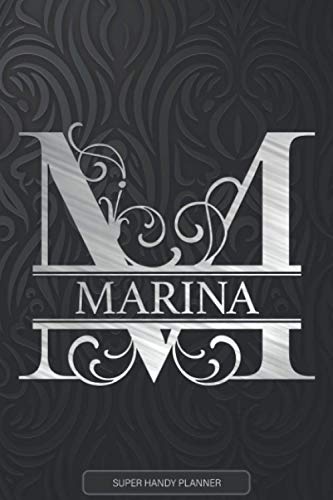 Marina: Monogram Silver Letter M The Marina Name - Marina Name Custom Gift Planner Calendar Notebook Journal