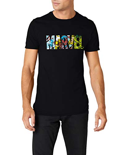 Marvel Comic Strip Logo T-Shirt Camiseta, Negro (Black), Large para Hombre