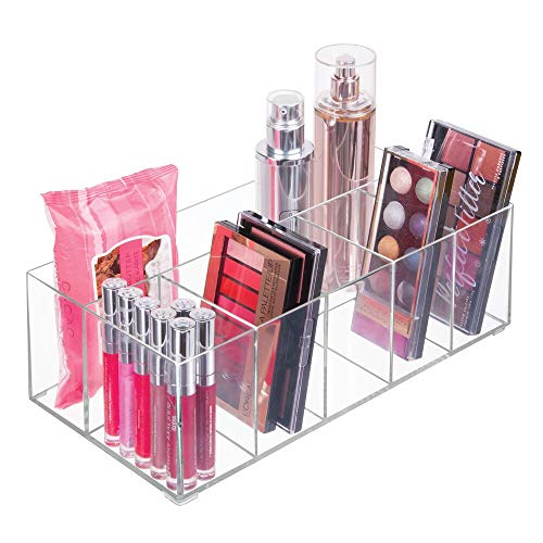 mDesign Organizador de maquillaje – Caja transparente con 6 compartimentos - Ideal para guardar maquillaje, cosméticos y productos de belleza – Plástico transparente mDesign Organizador de maquillaje – Caja transparente con 6 compartimentos - Ideal para guardar maquillaje, cosméticos y productos de belleza – Plástico transparente