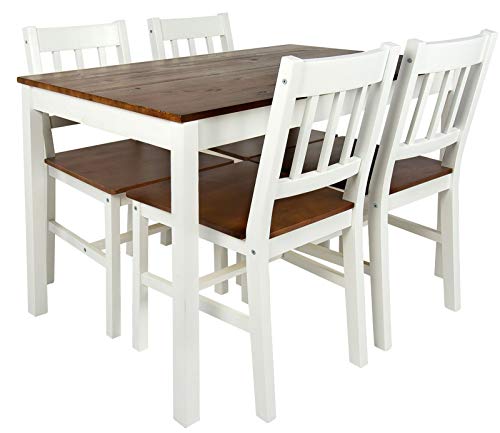 Merkell Conjunto de Madera Mesa y 4 sillas, a la Sala de Estar, Comedor Estilo rústico White Walnut