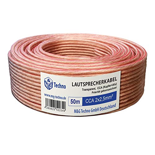 M&G Techno LKT-25-CCA - Cable para altavoces (50 m), transparente