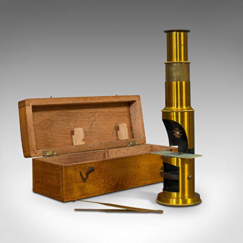 Microscopio de campo del científico vintage, inglés, latón, instrumento, circa 1950