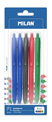 MILAN 5 Bolígrafos P1 Touch, 1 Negro, 1 Rojo y 1 Verde, 1mm, 5