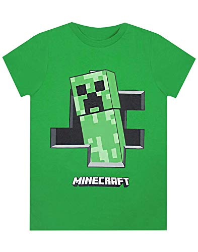 Minecraft Creeper Inside Boys Camiseta de Manga Corta Verde para Jugadores
