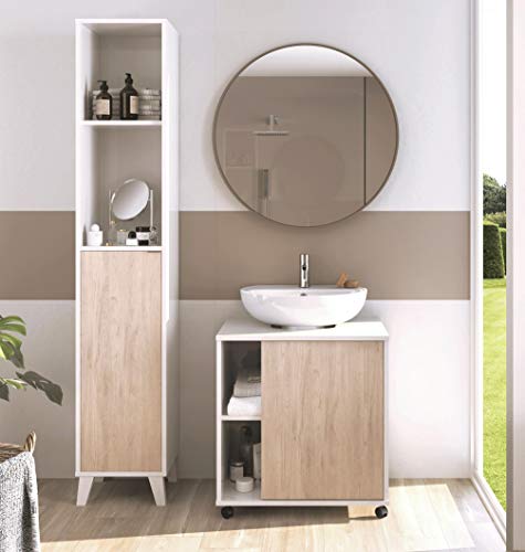 Miroytengo Conjunto mobiliario baño Moderno Saina para Lavabo Pedestal pie Mueble Columna Blanco y Roble sin Espejo Miroytengo Conjunto mobiliario baño Moderno Saina para Lavabo Pedestal pie Mueble Columna Blanco y Roble sin Espejo