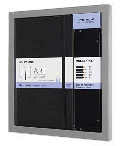 Moleskine - Art Collection Sketching Kit, Cuaderno para Bocetos con Tapa Dura y Cierre Elástico, Papel Adecuado para Lápices y Pinturas, Negro, Grande 13 x 21 cm, 104 Páginas (COLLECTION ART)