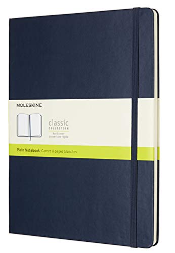 Moleskine - Cuaderno Clásico con Páginas Lisas, Tapa Dura y Goma Elástica, Color Azul Zafiro, Tamaño Extra Grande 19 x 25 cm, 192 Páginas