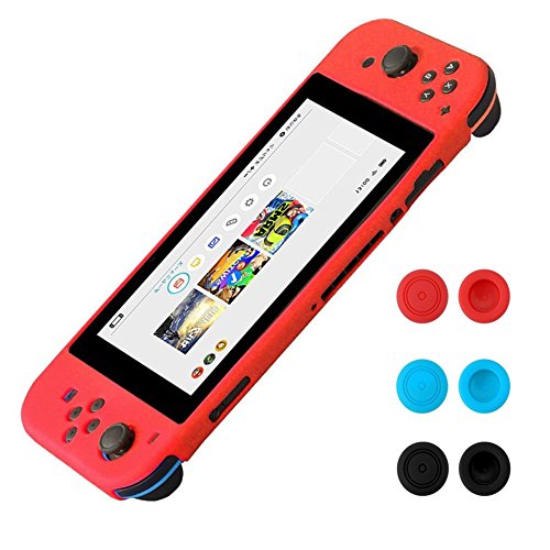 Morbuy Funda de Silicona para Nintendo Switch Funda Carcasa protectiva antiresbalante Caso Case Funda de Caja de TPU Suave Estilo de para Nintendo Switch & Thumb Grips Caps (Rojo)