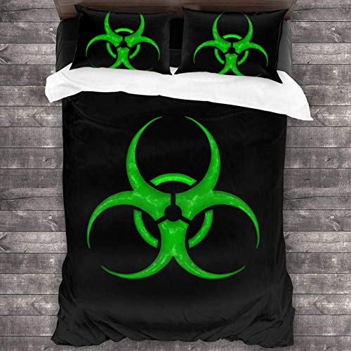 N \ A Biohazard Symbol - Juego de ropa de cama unisex de 3 piezas de 201 x 180 cm con cierre de cremallera, funda de edredón de microfibra súper suave con funda de almohada para dormitorio