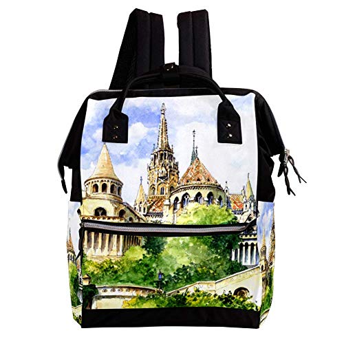 N/ A Mochila casual de tela de sarga para mujer con estampado de colores y diseño de iglesia, estilo casual, mochila de viaje para niñas y niños