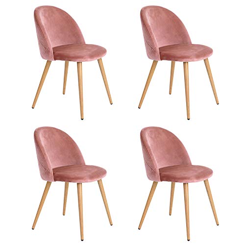 N/A Conjunto de 2/4/6 Sillas de Comedor de Terciopelo Sillas de Ocio Modernas de Mediados de Siglo Sillas tapizadas con Patas de Metal para Sala de Estar (Rosa, 4)