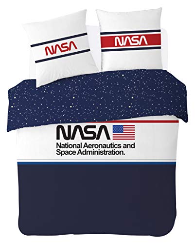 NASA - Juego de Cama (220 x 240 cm, 100% algodón), Color Azul, Blanco y Rojo