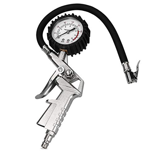Navaris Manómetro e inflador para Ruedas - Medidor de presión de neumáticos para Coches Motocicletas Bicicletas - Pistola de inflado - Tubo de 30CM