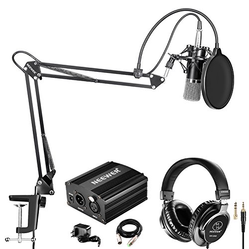 Neewer NW-700 Pro Micrófono de Condensador y Auriculares de Monitor con 48V Phantom Fuente de Alimentación,Boom Brazo,Montura de Choque y Filtro Pop para Grabación de Sonido(Negro)
