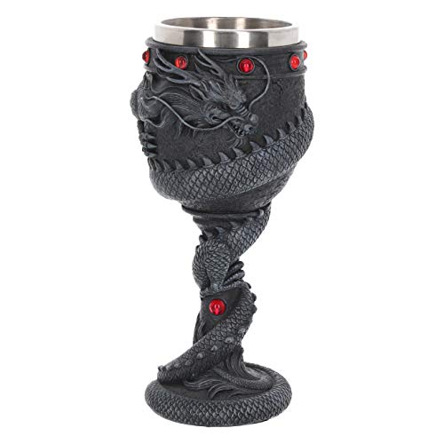 Nemesis Now - Copa con diseño de dragón (20 cm, Resina, con Inserto de Acero Inoxidable, tamaño único), Color Negro