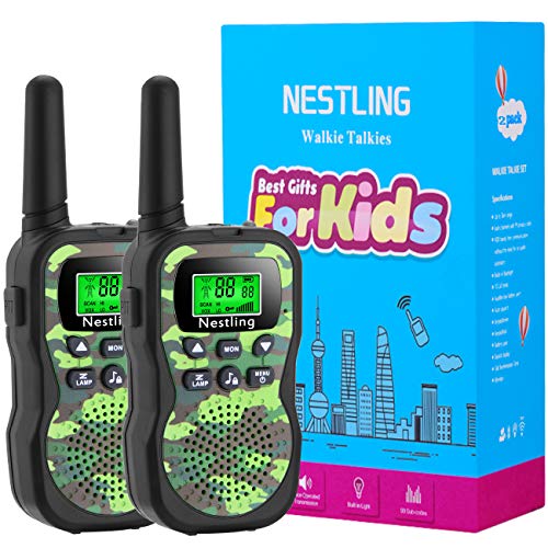 Nestling Walkie Talkie para niños, Camuflaje al Aire Libre, 8 Canales, Radio de 2 vías, Juguetes, Linterna LCD retroiluminada, Rango de 3 Millas para Actividades Infantiles (2pcs Verde)