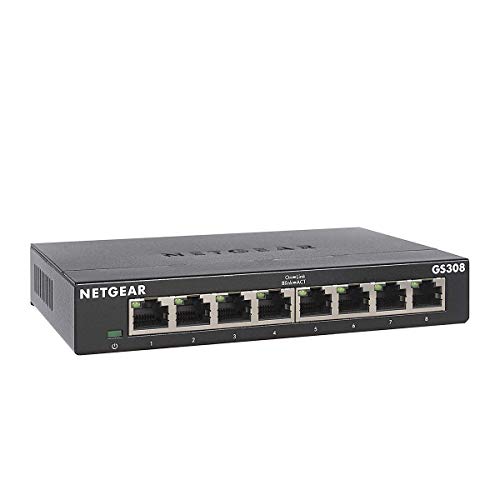 Netgear GS308-300PES Switch 8 Puertos 10/100/1000, Switch gigabit Plug and Play, Switch ethernet de sobremesa, Caja de Metal sin Ventilador, Color Negro Netgear GS308-300PES Switch 8 Puertos 10/100/1000, Switch gigabit Plug and Play, Switch ethernet de sobremesa, Caja de Metal sin Ventilador, Color Negro