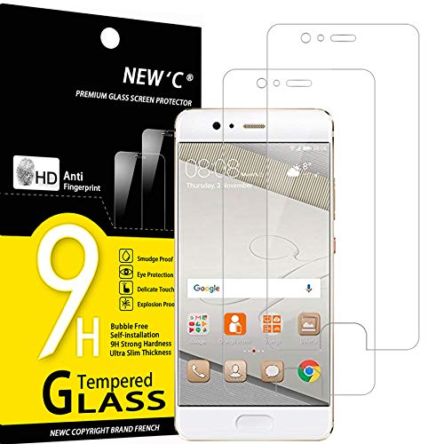 NEW'C 2 Unidades, Protector de Pantalla para Huawei P10, Antiarañazos, Antihuellas, Sin Burbujas, Dureza 9H, 0.33 mm Ultra Transparente, Vidrio Templado Ultra Resistente