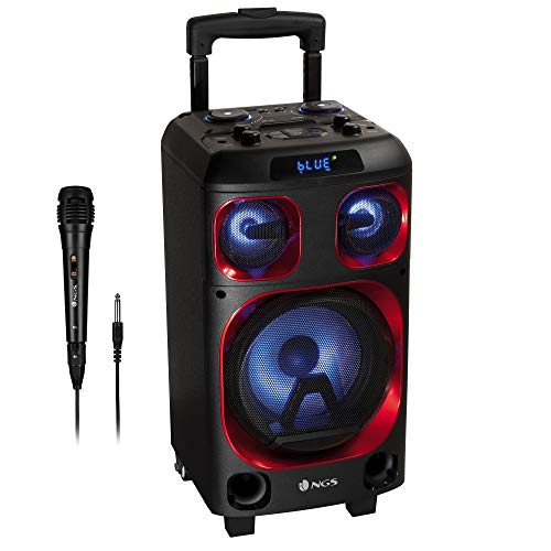 NGS Wild Ska Zero - Altavoz portátil de 120W Compatible con Tecnología Bluetooth y True Wireless, Incluye micrófono para Karaoke (Micro SD/USB/AUX IN/). Color Negro