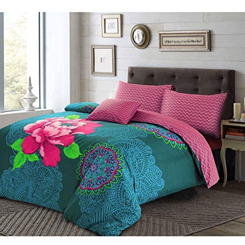 Nimsay Home Janice - Juego de funda de edredón y fundas de almohada, diseño de mandala floral (240 x 220 cm + 2 fundas de almohada de 63 x 63 cm)