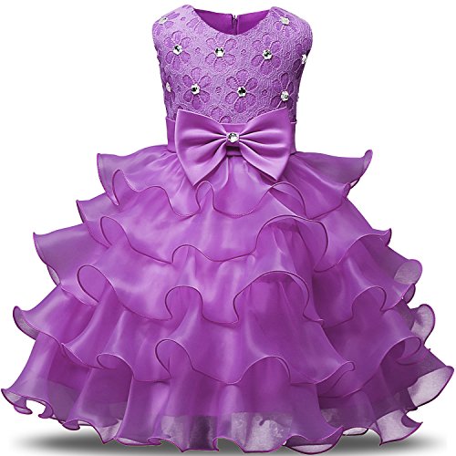 NNJXD Falda de Chicas con Volante de Encaje Vestidos de Boda y Fiesta Talla (70) 0-6 Meses púrpura Claro