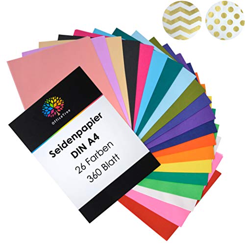 OfficeTree® Papel de Seda 360 Hojas A4-26 Colores - más diversión en Sus Manualidades, diseños y Decoraciones - Papel para Esbozo y para Recortar - 16 g/m OfficeTree® Papel de Seda 360 Hojas A4-26 Colores - más diversión en Sus Manualidades, diseños y Decoraciones - Papel para Esbozo y para Recortar - 16 g/m