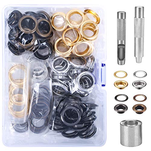 Ojales Metalicos 16mm HO2NLE 100 Kit Ojetes Metalicos Acero Inoxidable Herramienta de Ojetes Metal Plateado Dorado Bronce Negro Ojales para Lonas Grandes Toldos Cuero Cortinas con Caja