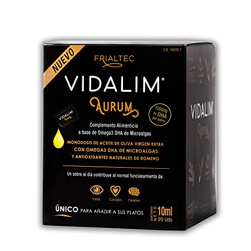 Omega 3 en Aceite de Oliva (1000mg DHA/sobre) - Sin cápsulas - Sin sabor a pescado - Vidalim Aurum. Formato Único - Apto para veganos