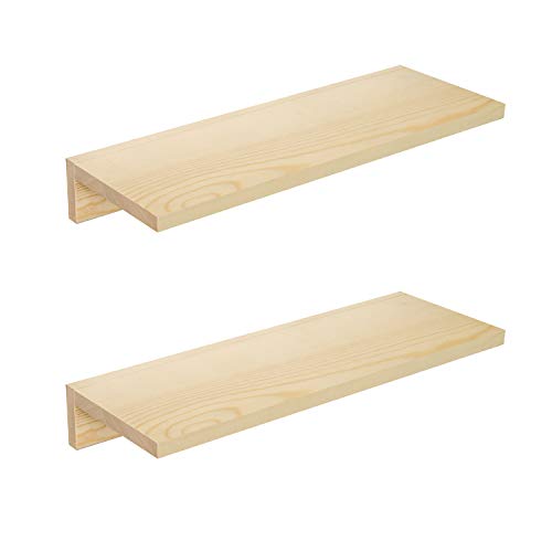 OROPY Baldas Flotantes Juego de 2, Estante de Pared de Madera Maciza Estante de Exhibición Colgante Decorativo para Dormitorio, Sala de Estar, Cocina, Baño - Color de Madera Natural