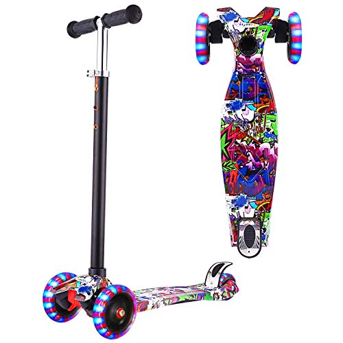 OUTCAMER Patinete para Niños 3 a 12 Años Patinete 3 Ruedas Luces LED y Altura Ajustable 76-86cm Pedal Antideslizante Scooter Patinete Niño y Niña Regalo de Pascua y Festival