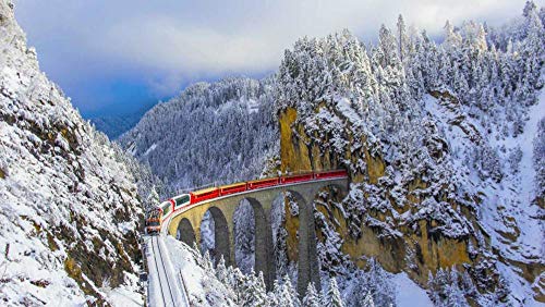PANDABOOM Rompecabezas De 1500 Piezas, Bernina Express En Landvasa Bridge, Graubünden, Suiza, Juguetes Educativos Bricolaje (87 X 57 Cm)
