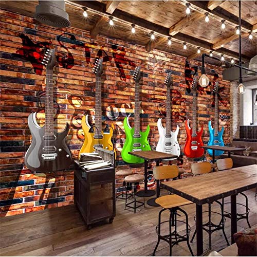 Papel tapiz personalizado Murales 3D Europa y América Retro Guitarra eléctrica Pared de ladrillo Bar Ktv Mural Tv Fondo de pantalla