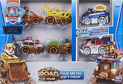 PAW PATROL 6058351 Off Road Mud True Metal Diecast Gift Pack of 6 Collectible Die-Cast Vehicles, 1:55 Scale, Multicoloured