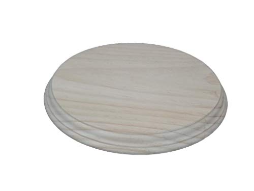 Peana madera redonda. En madera de pino macizo, torneado. En crudo, se puede pintar. (Diámetro 26 cms). Alto: 2.5 cms.