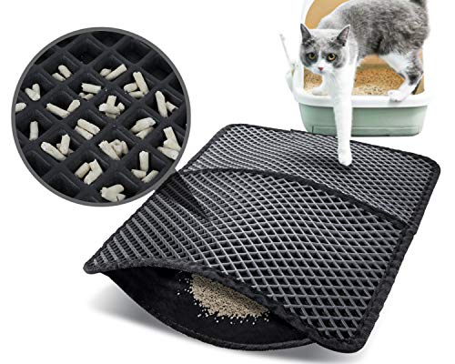 Pecute Estera de Arena para Gatos Impermeable Cat Litter Mat Alfombra de Basura Rascadores Litter Trapping Mat Doble Capa no Tóxico Antideslizante Plegable para Arenero Gatos (Negro, 60*42cm)