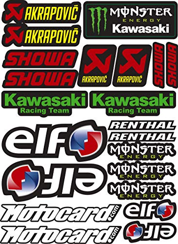 Pegatina Adhesivo Vinilo Sponsor Patrocinador Compatible con Akrapovic - Elf - Monster - Kawasaki - Showa Impresión Laminado Protector contra Rayos Uvi y Arañazos Hoja A4 (22 Pegatinas) Pegatina Adhesivo Vinilo Sponsor Patrocinador Compatible con Akrapovic - Elf - Monster - Kawasaki - Showa Impresión Laminado Protector contra Rayos Uvi y Arañazos Hoja A4 (22 Pegatinas)